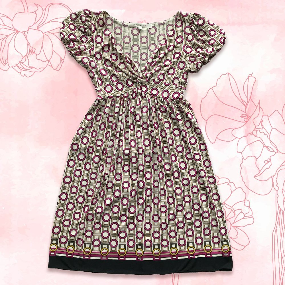 Studio M Short Puffy Sleeve A-Line Midi Dress 👗💕🤍🖤